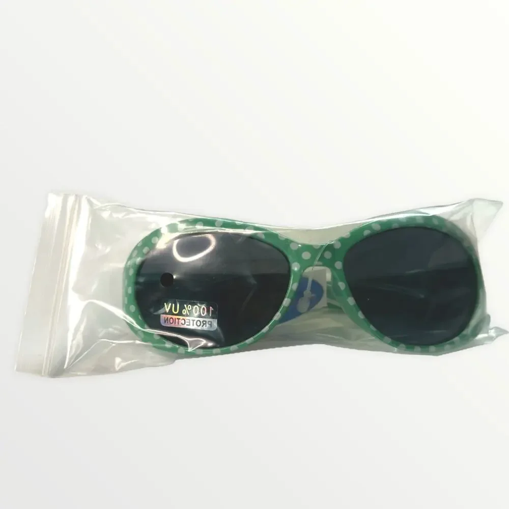 Kids Sunglasses 100% UV Protection Green & Blue Retro Frames & White Polka Dots